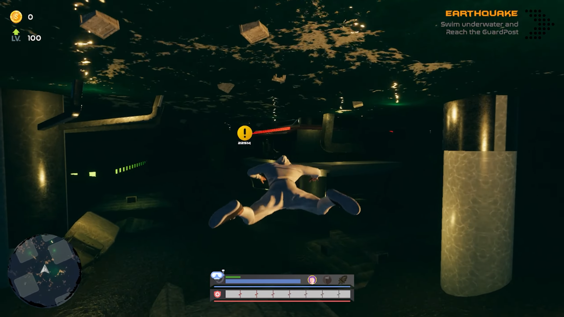 Player swimming through a flooded area in Tides of Destiny
