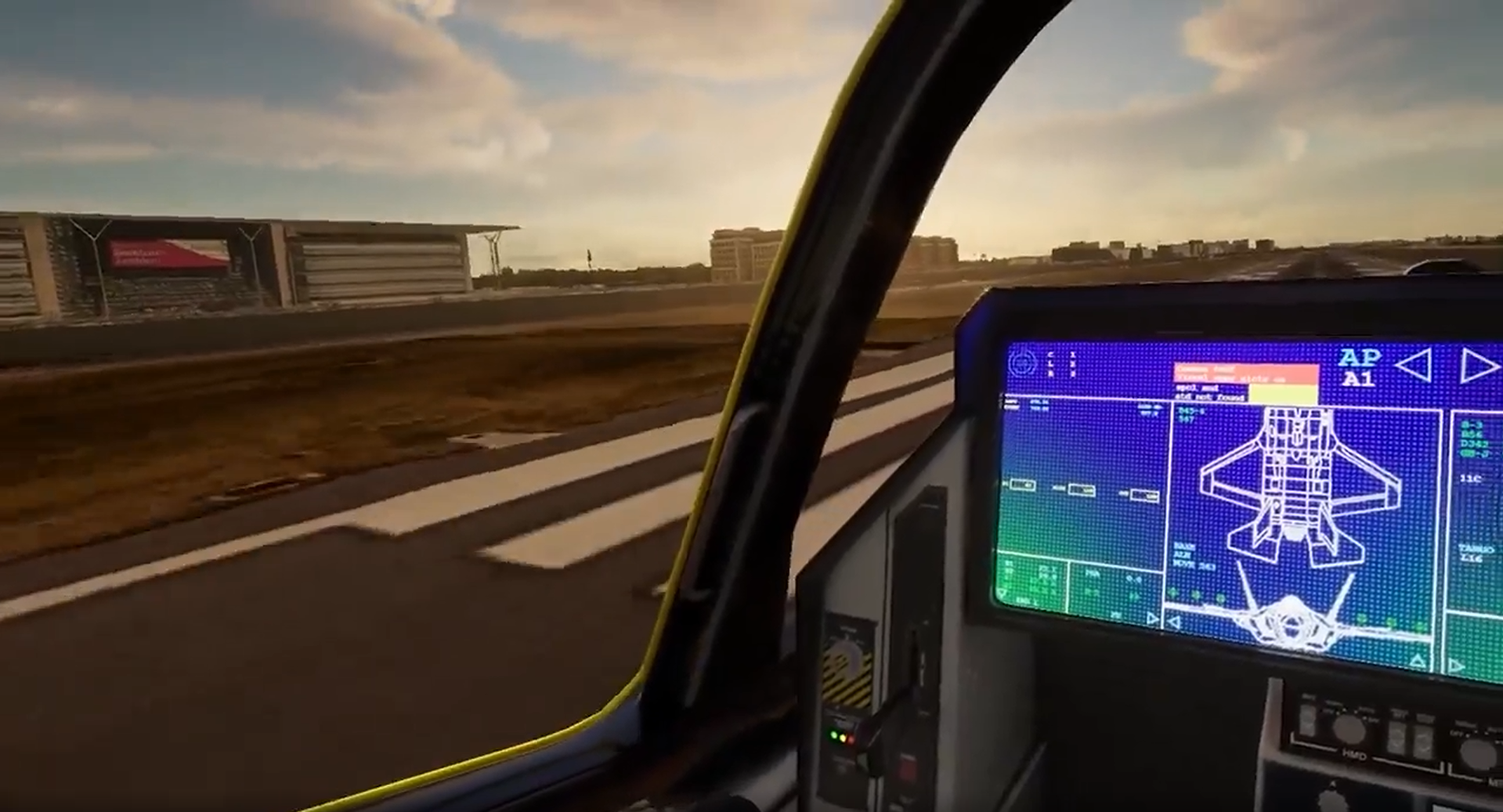 Cockpit view of the VR Flight Simulator on a runway